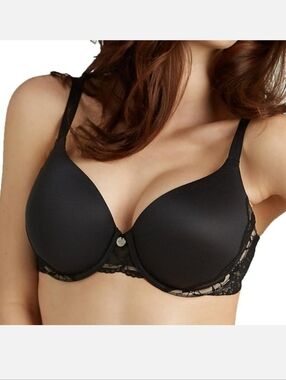 NEW DKNY Skin Fit Flex Demi Bra - Size 34D - Black & Tan - Lace - Molded Cups